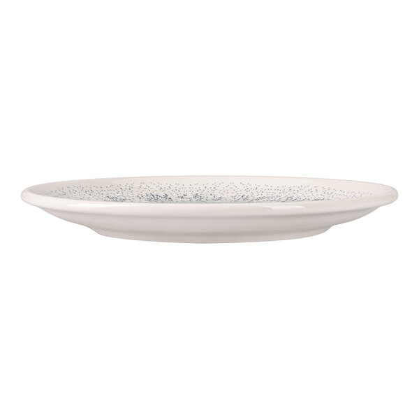 Oneida Noctra by 1880 Hospitality 8 5/16" Cream / Blue Round Porcelain Coupe Flat Plate - 6/Case