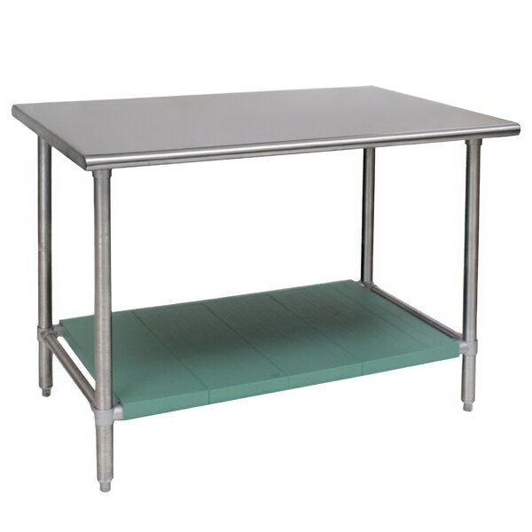 A silver Eagle Group stainless steel work table with a LIFESTOR undershelf.