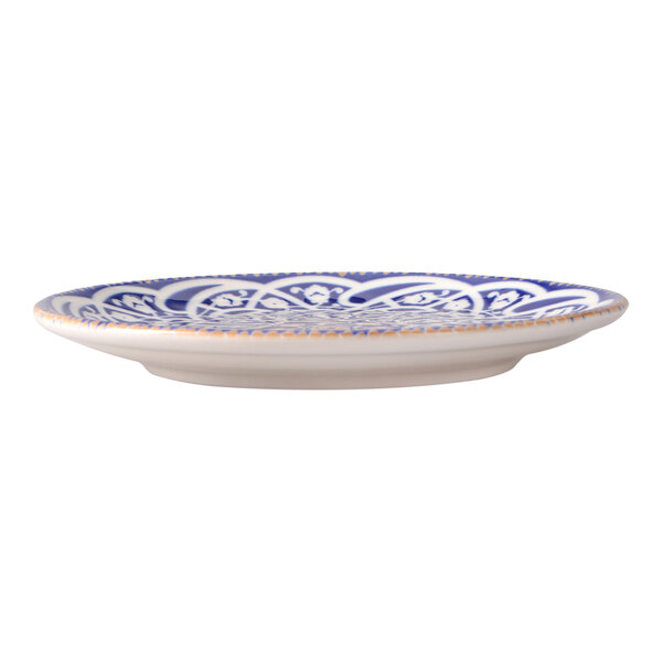 Oneida Passport by 1880 Hospitality 10 5/8" Blue / Cream Round Fine Porcelain Coupe Flat Plate - 6/Case