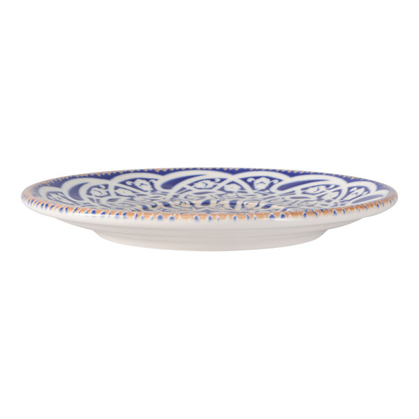 Oneida Passport by 1880 Hospitality 6 11/16" Blue / Cream Round Fine Porcelain Saucer - 6/Case