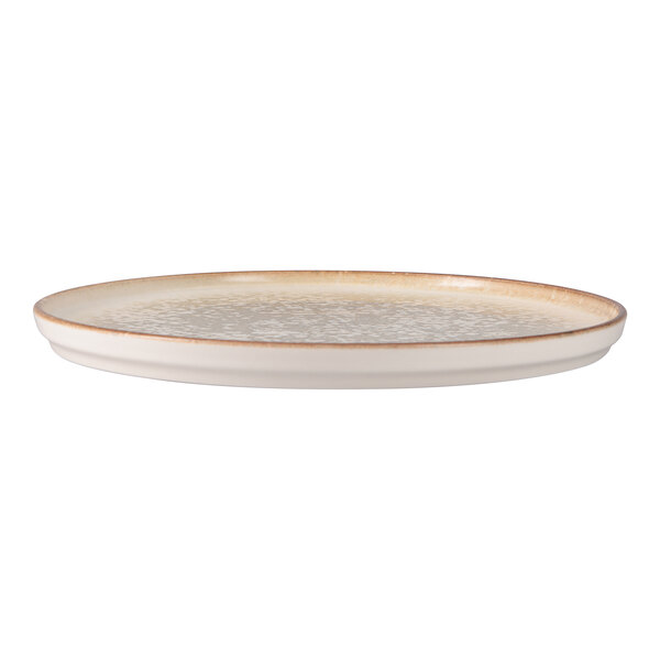 Oneida Cortado by 1880 Hospitality 8 5/16" Beige / Brown Round Fine Porcelain Flat Plate - 6/Case