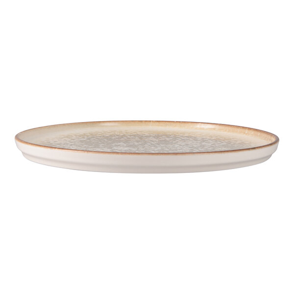 Oneida Cortado by 1880 Hospitality 6 5/16" Beige / Brown Round Fine Porcelain Flat Plate - 6/Case