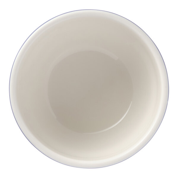 Libbey Lisbon 8 oz. White Stackable Porcelain Bouillon Bowl with Blue / White Patterned Rim - 36/Case