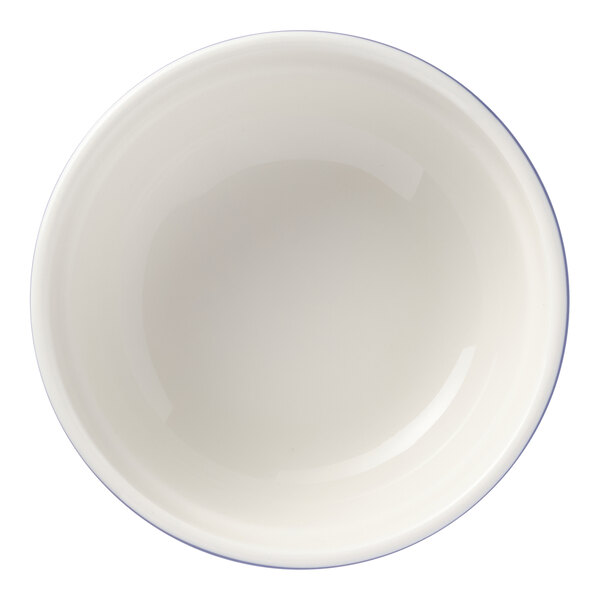 Libbey Lisbon 13 oz. White Stackable Porcelain Bowl with Blue / White Patterned Rim - 24/Case