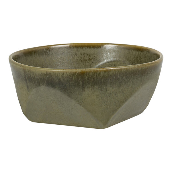 A greenish-gray, square-shaped ceramic bowl with a slightly rounded rim and a smooth, glossy finish.