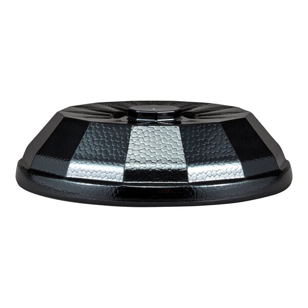 A black, low-profile, textured dome-shaped cover with alternating glossy and matte sections.