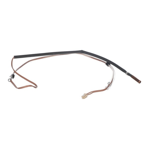 A thin, flexible assembly of copper-colored and silver wires with connectors and a black insulated section, laid out on a white background.