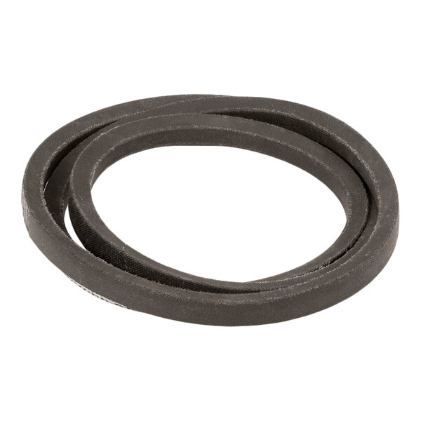 A coiled, flat, black rubber-like drive belt with a textured surface.