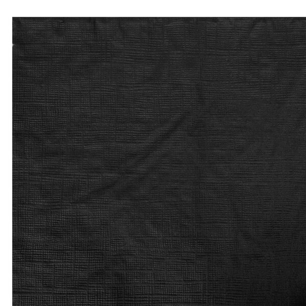 A black Creative Converting OctyRound table cover with a square pattern.