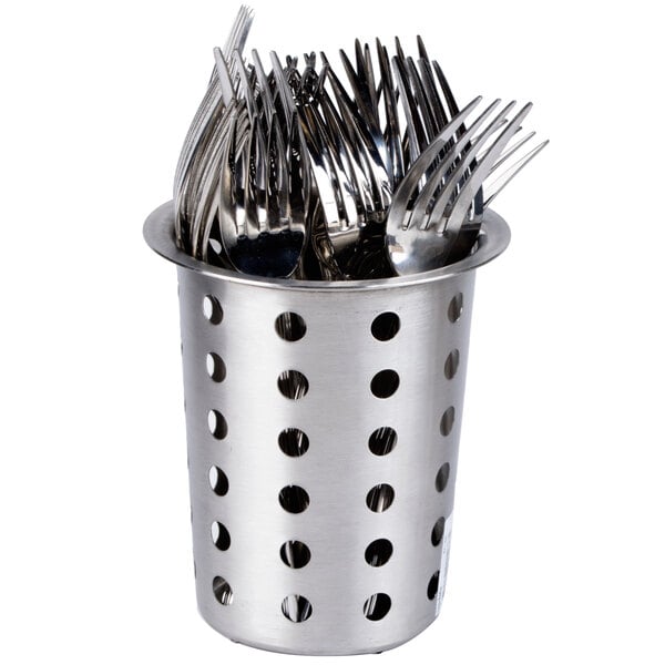 Cal-Mil 4 1/2" x 5 1/2" Perforated Stainless Steel Flatware Cylinder 1017-39 - 3/Case