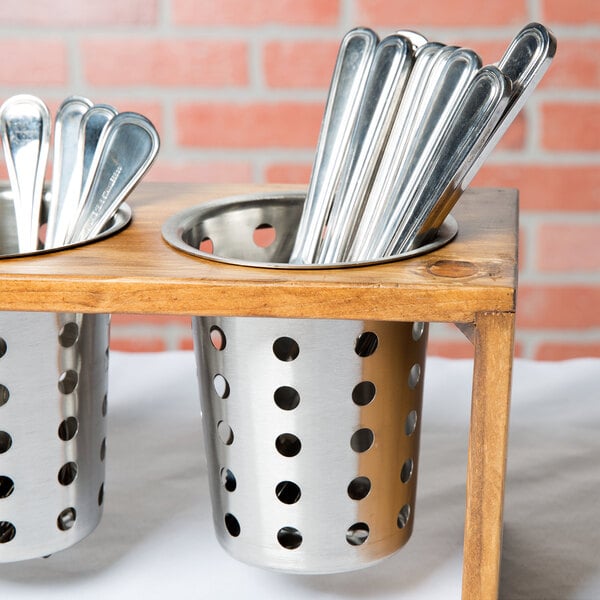 Cal-Mil 4 1/2" x 5 1/2" Perforated Stainless Steel Flatware Cylinder 1017-39 - 3/Case