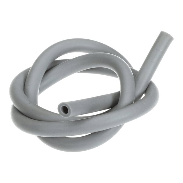 A coiled gray flexible tube with a hollow center, shown against a white background.