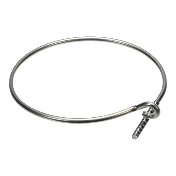 A circular metal ring with a threaded bolt extending from one side, likely used as a clamp or fastener.