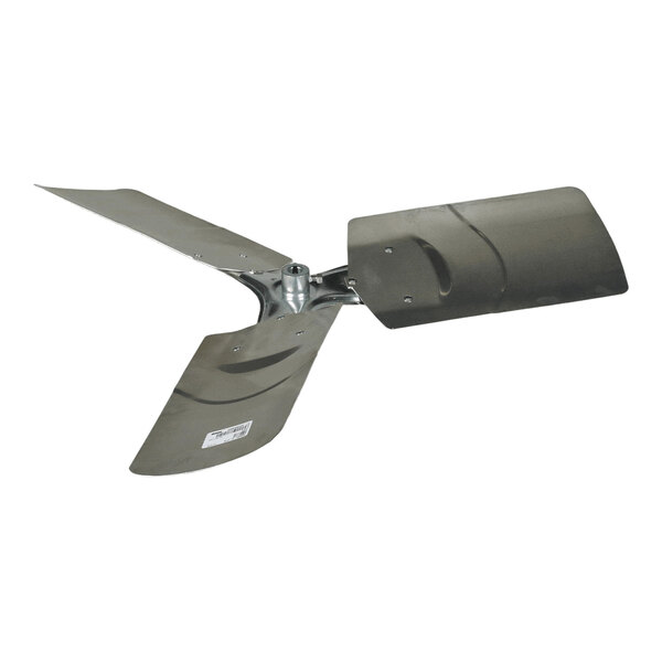 A three-blade metal fan propeller with a central mounting hub.