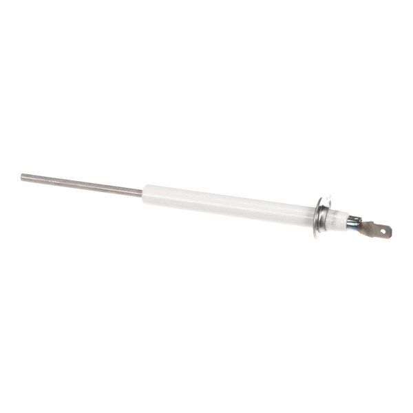A metal rod with a white cylindrical insulator and a metal mounting flange, likely an electronic sensor or probe.