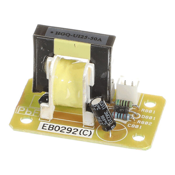 A small electronic circuit board featuring a transformer, a capacitor, resistors, and a connector, labeled EB0292(C).