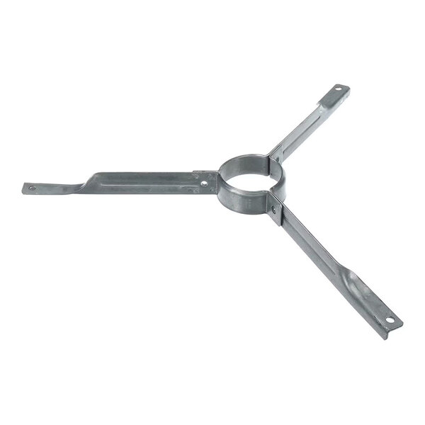 A metal component with three elongated arms radiating from a central circular ring, each arm featuring a hole at the end.