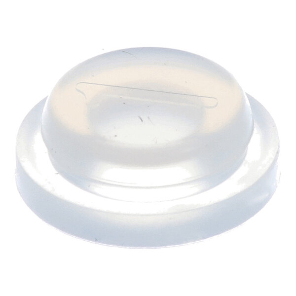 A translucent, round, dome-shaped plastic or rubber cap with a flat base.