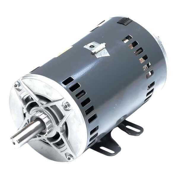 A cylindrical electric motor with a metal housing, visible mounting brackets, and a protruding shaft.