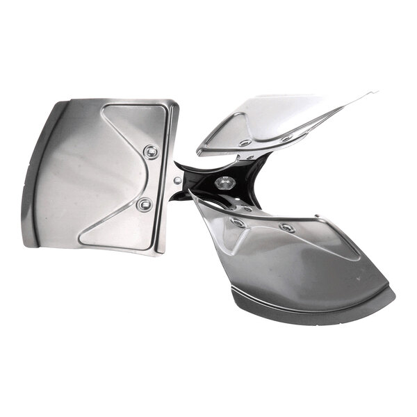 A three-blade aluminum fan with a central mounting hub, viewed from above.