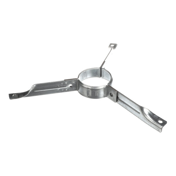 A metal bracket assembly with a central circular ring and three extending arms, each with mounting holes.