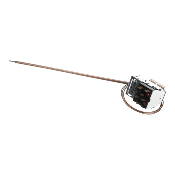 A metal rod attached to a small box with electrical connectors and a coiled wire.