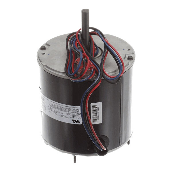 A cylindrical electric motor with a central shaft and several colored wires extending from the top.