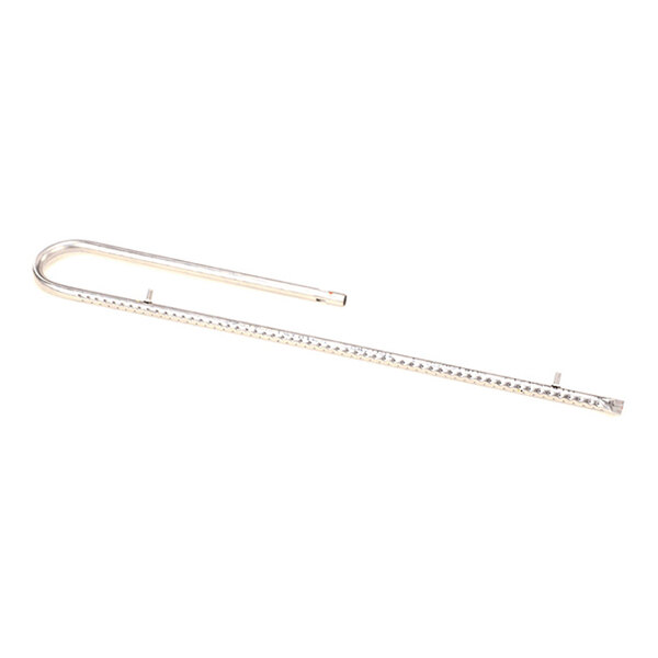 A metallic, U-shaped tube with a straight section featuring a series of small holes along its length.