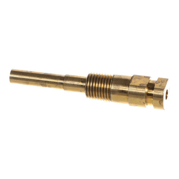 A brass-colored cylindrical metal component with a threaded section and a hexagonal end.