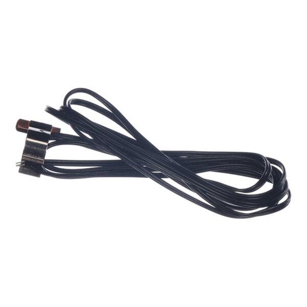 A long black cable with a small cylindrical sensor attached at one end, secured with a metal clip.