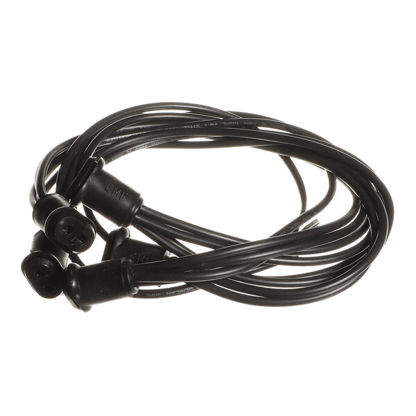A coiled black electrical harness with multiple connectors at one end.