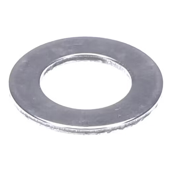 A flat, circular metallic washer with a large central hole.