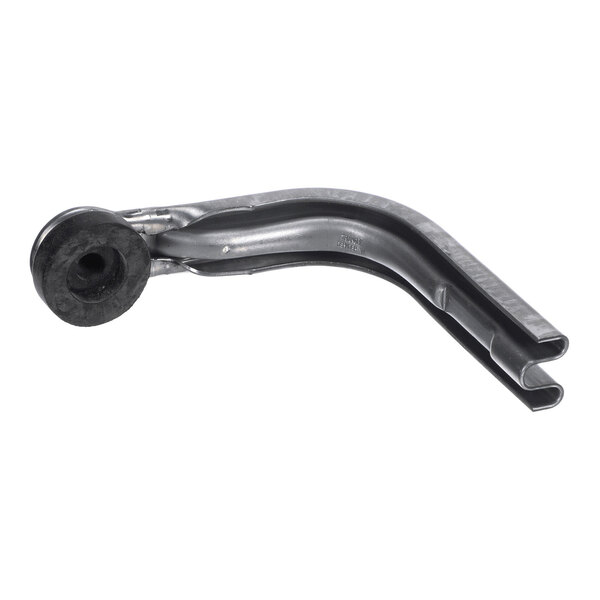 A metal arm with a curved shape and a round black grommet attached at one end.