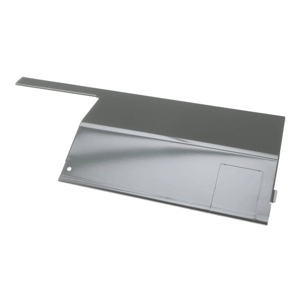 A flat, metallic panel with a rectangular cutout and a small hole near one edge.