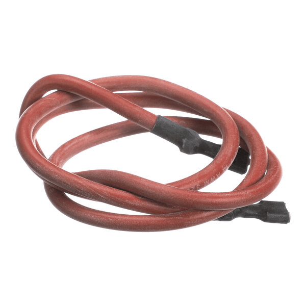 A coiled red cable with black connectors on both ends.