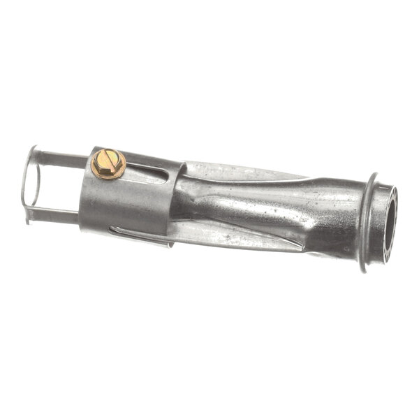 A metallic cylindrical component with a screw and flared edges, likely part of a mechanical or heating system.