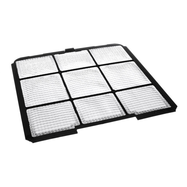 A rectangular air filter with a black frame and a grid of nine mesh sections.