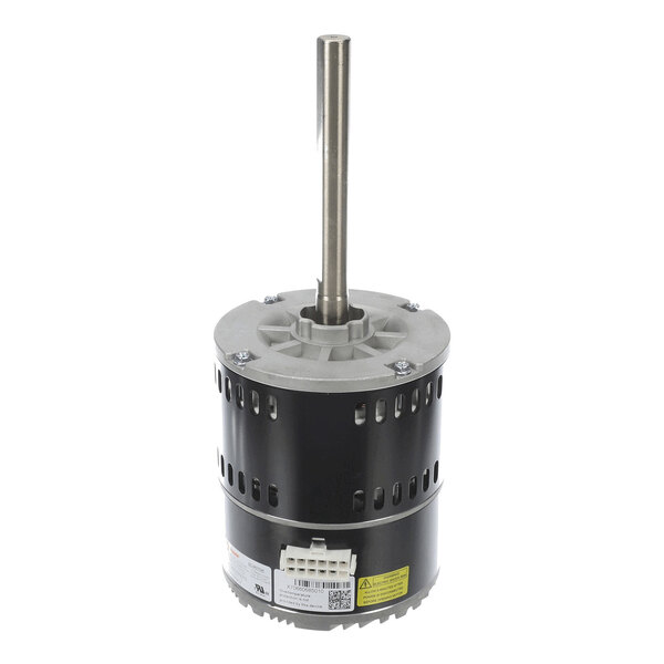 A cylindrical electric motor with a long central shaft, black housing, and visible mounting screws on top.
