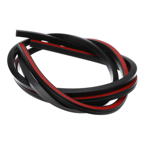 A coiled length of black tubing with a red stripe along its side.