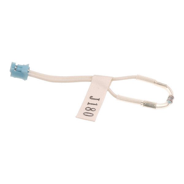 A small electronic component with a blue connector, white wires, and a label marked 'J180' attached to it.