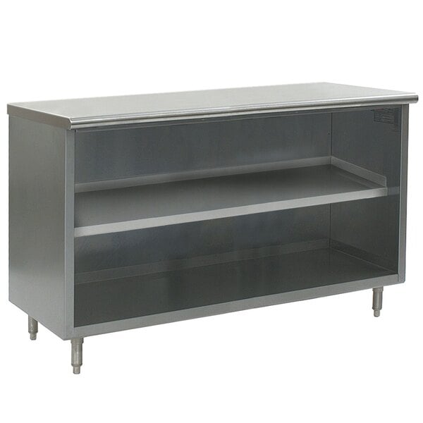 A stainless steel Eagle Group plate cabinet with sliding doors.