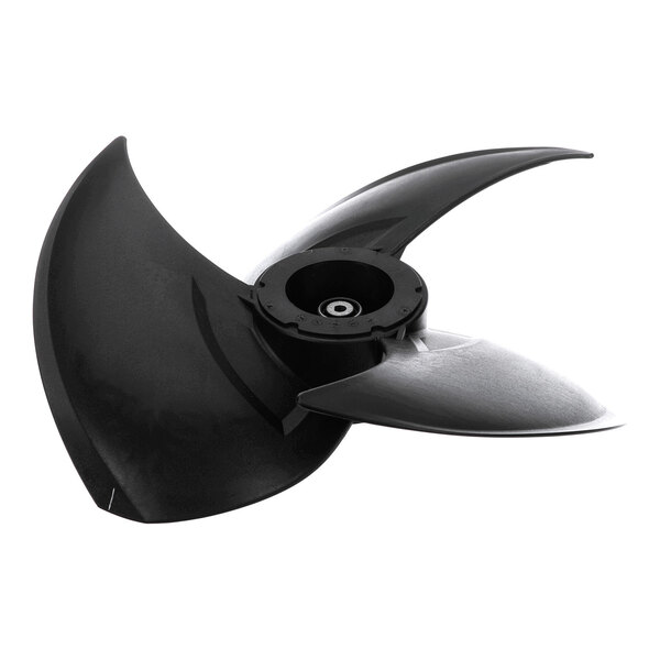 A three-blade, black fan blade with a central mounting hub, photographed against a white background.