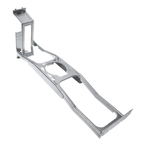 A metal bracket with a rectangular frame and multiple cutouts, likely designed for mounting or supporting a component.