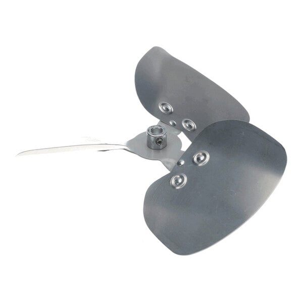 A three-blade metal fan with a central mounting hub and slightly curved blades.