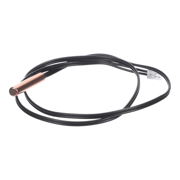 A black cable with a cylindrical metallic sensor on one end and a white connector on the other end.