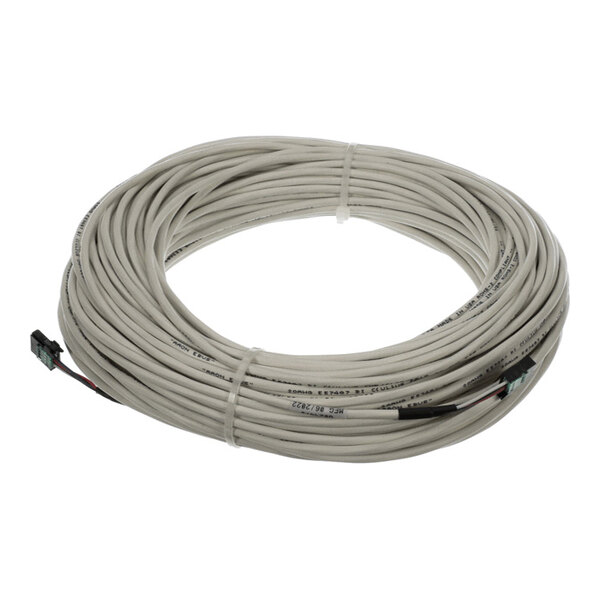 A coiled length of gray cable with connectors on the ends.