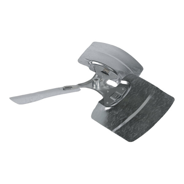 A three-blade metal fan blade assembly with two wide, curved blades and one narrow, straight blade.