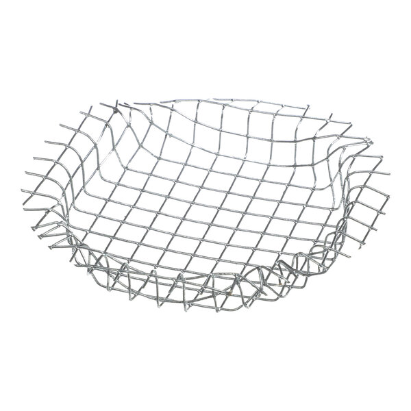 A shallow, round metal mesh screen with a grid pattern and slightly raised, uneven edges.
