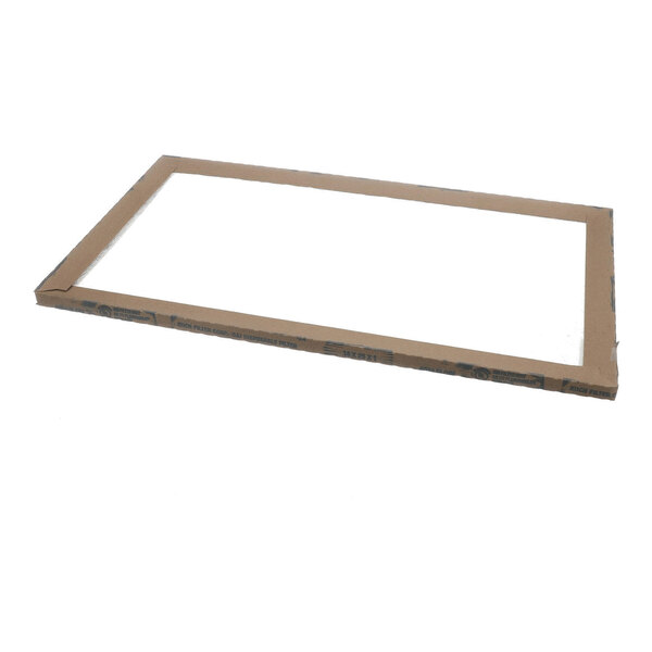 A rectangular cardboard frame with an open center, viewed from an angle against a white background.