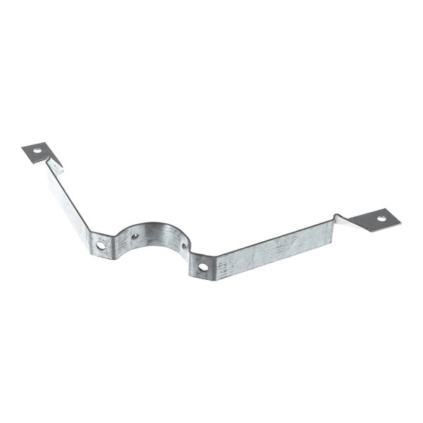 A metal bracket with a central circular clamp and two angled arms, each ending in a flat tab with a hole for mounting.